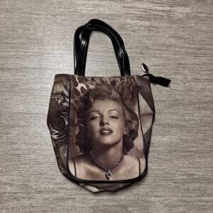 Vintage 90s Marilyn Monroe Purse Handbag Black Rhinestone Necklace Zip Up 8x5